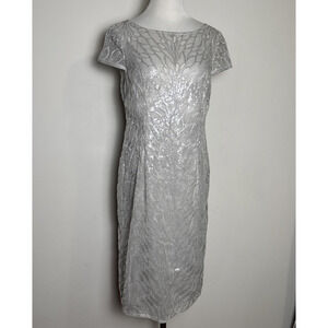 Adrianna Papell Silver Sequin Cocktail Dress Sz 8 Elegant Holiday Party Wedding